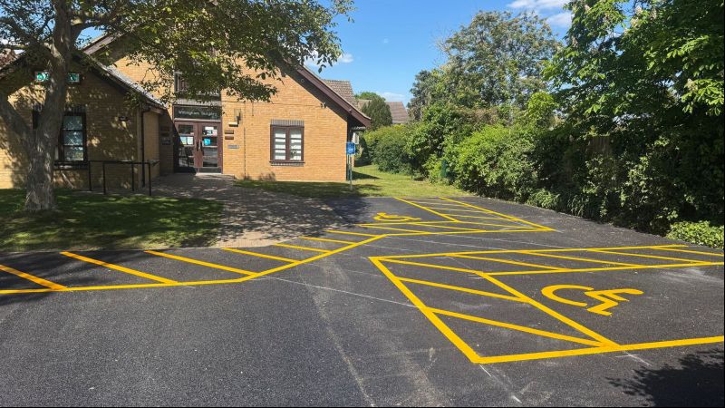 Willingham doctors surgery car-park Re-surfaced  with 10mm stone mastic asphalt